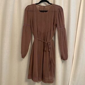 A&F Mauve Babydoll dress Long Sleeve Eyelet Lace Detailing Abercrombie Purple